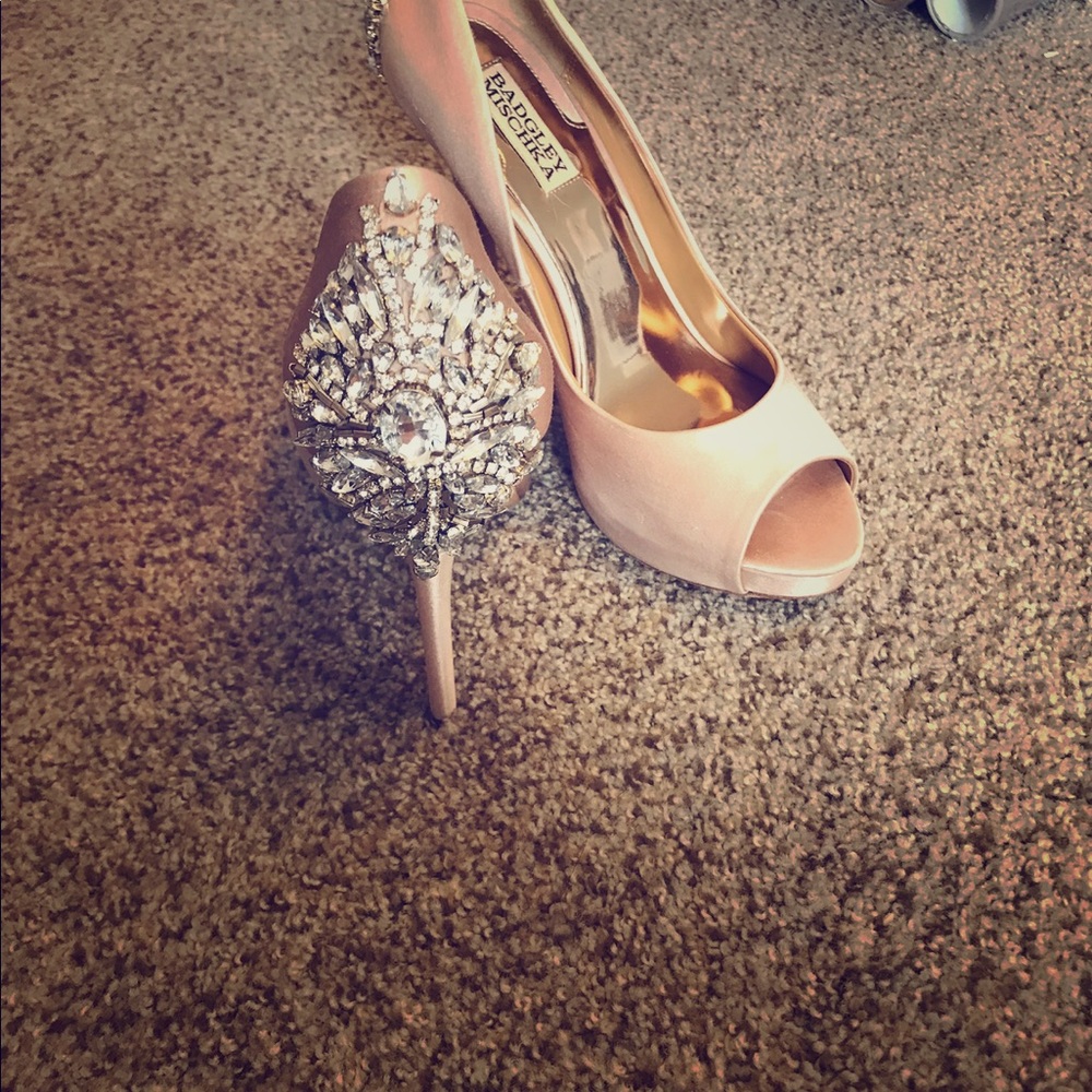 Badgley Mischka Satin Pink Jeweled Heels - Sz 8.5